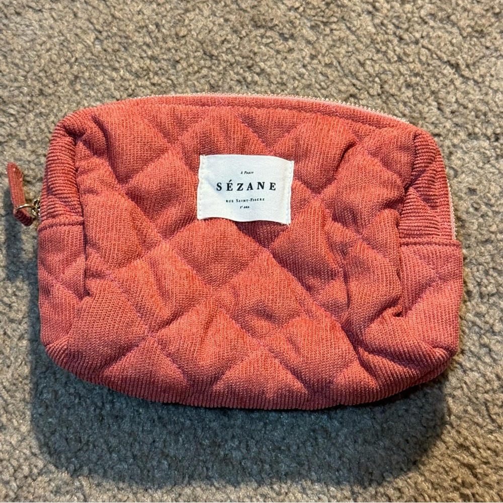 Sezane Quilted Coral Makeup Pouch France